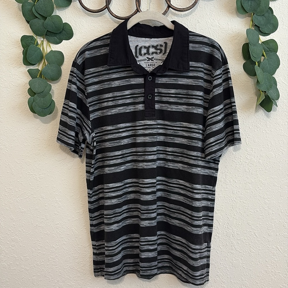 CCS Skater Brand Grunge Striped Black and Gray Polo Shirt✨